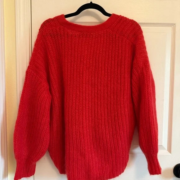 Sézane Red Knit Mohair Wool Sweater/Cardigan - Picture 3 of 4